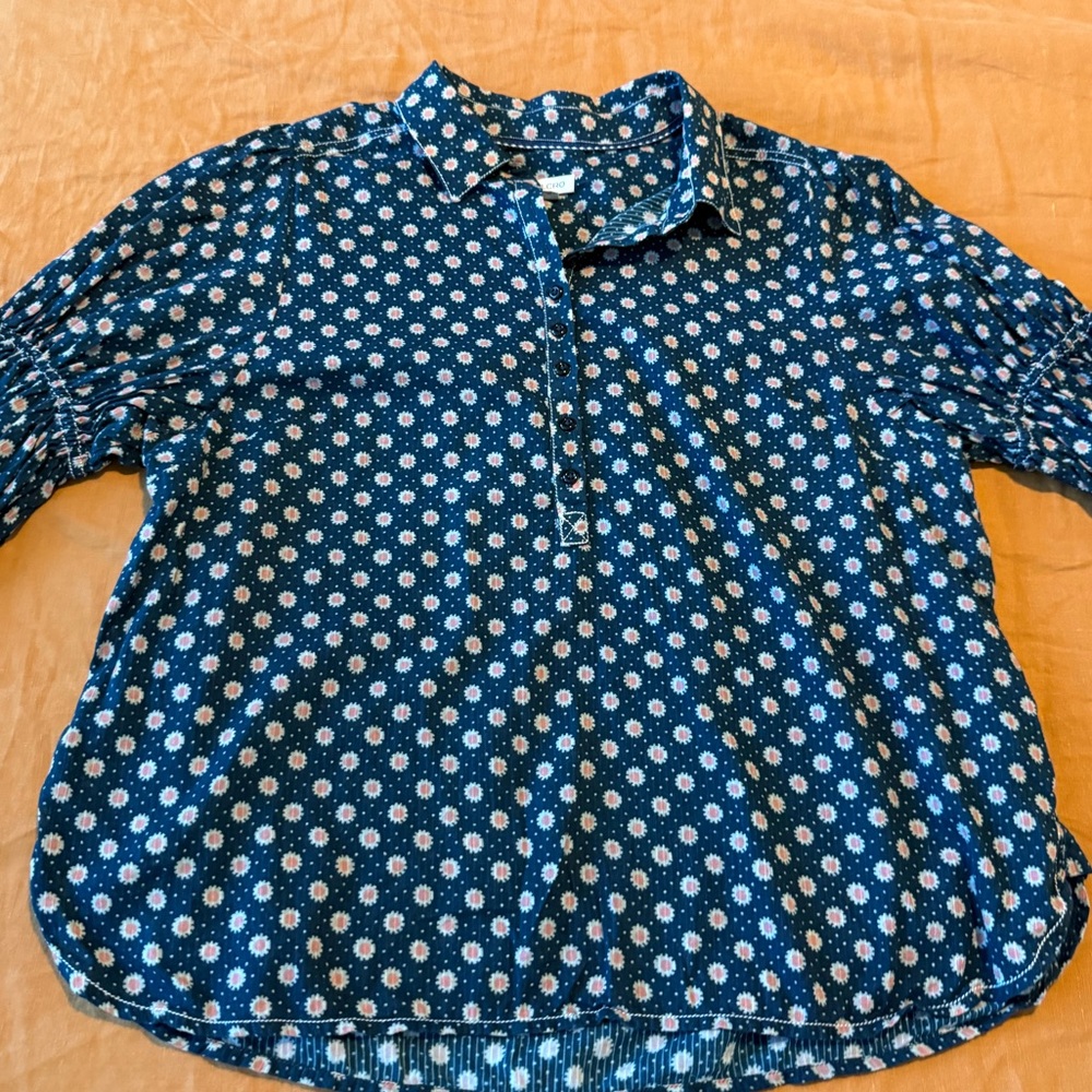 Pilcro Navy Blue Floral Dot Henley Blouse